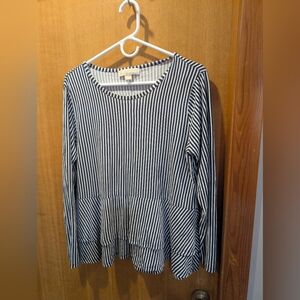 Striped Long Sleeve Peplum Top - Navy & White